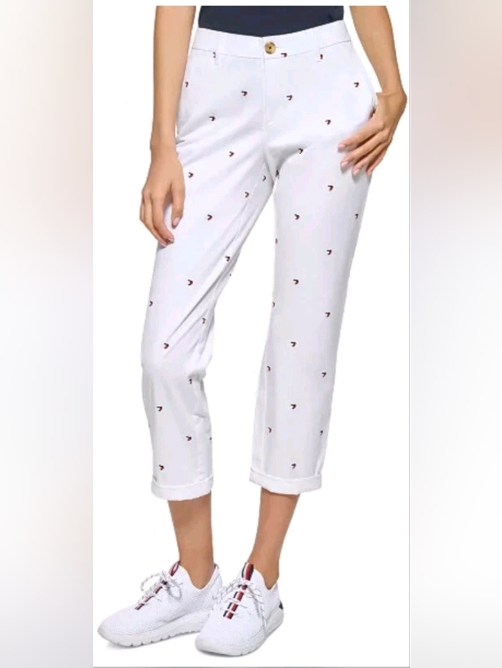 Nwt TOMMY HILFIGER  Women's Hampton Heart Flag Chino Capri Pants‎ White Size 4
